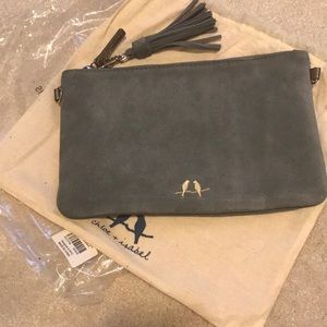 Chloe + isabel gray Suede Clutch w/chain strap.